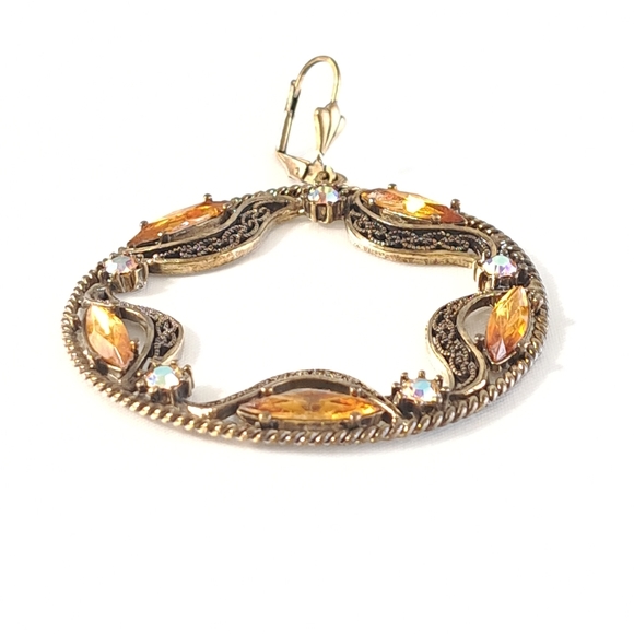 Vintage Women's Starn Round Earrings‎ Brown/Orange Faux Rhinestones - Picture 3 of 7